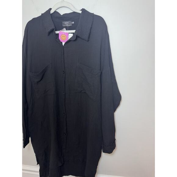 Dressed In Lala Barely There Long Sleeve Semisheer Shirtdress Black NWT $134 - Picture 3 of 13
